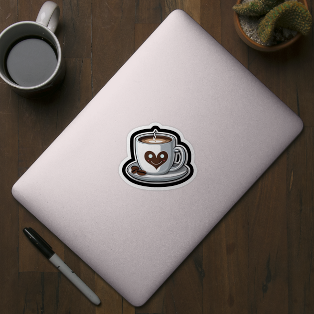 Happy cute coffee cup smiling in heart by AhmedPrints